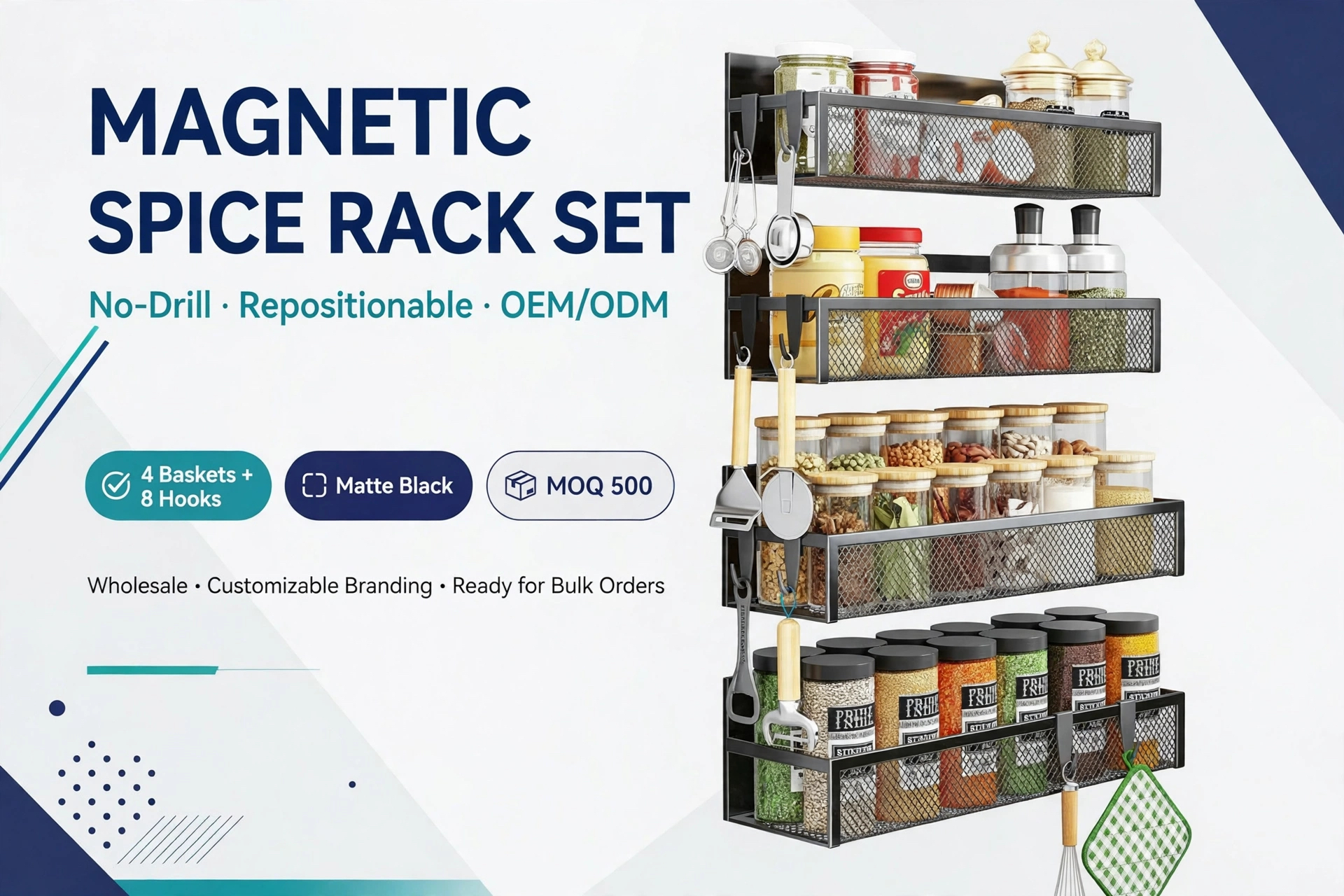 Magnetic Spice Rack Set: No-Drill Storage & OEM