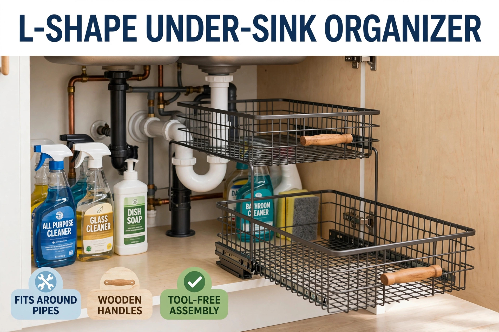 L-Shape Under-Sink Organizer: Pipe-Friendly Storage OEM
